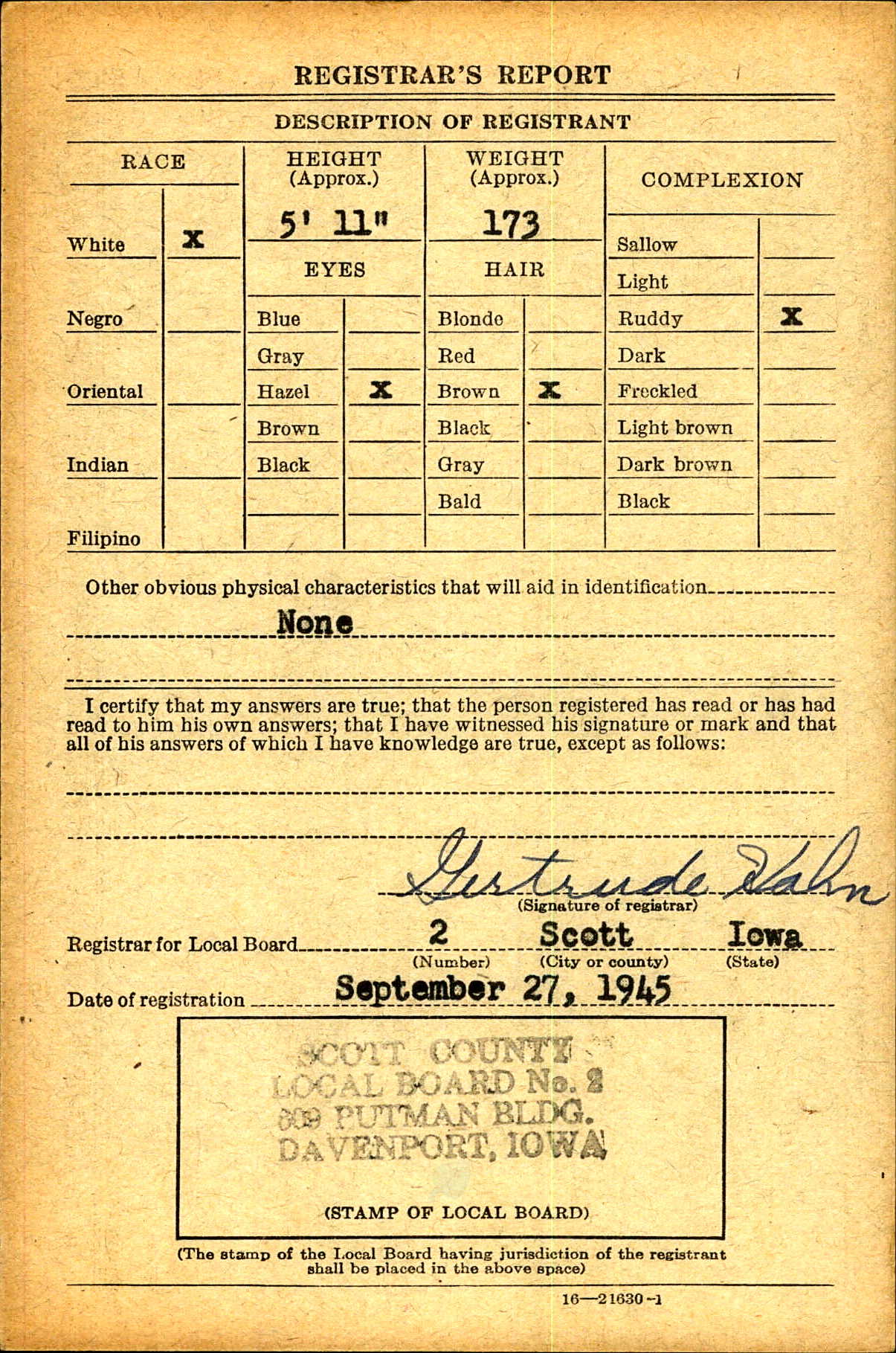 James Hanna's World War II Draft Registration Card